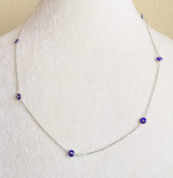 Beaded Wholesale Small Evil Eye Turkish Dark Blue Silver Necklace