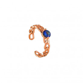 Women's Sterling Silver Cuban Chain Gold Ring With Blue Sapphire