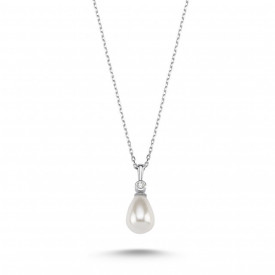 Pearl Drop Pendant Sterling Silver Necklace White Gemstone