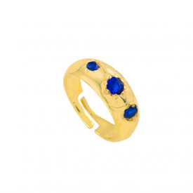 Sterling Silver Blue Sapphire Yellow Gold Turkish Handmade Ring Adjustable Size