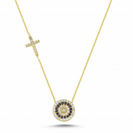 Cross Evil Eye Design Necklace Wholesale Sterling Silver 925