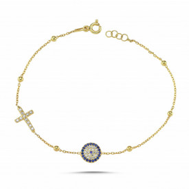 Cross Wholesale Evil Eye Turkish Beads Silver 925 Charm Bracelet