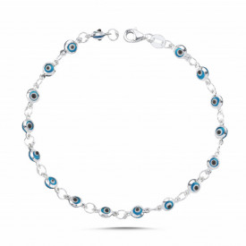 Dainty Blue Evil Eye Bracelet Wholesale 925 Turkish Silver