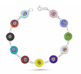 Multicolor Beaded Turkish Wholesale Evil Eye Silver