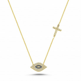 Cross Evil Eye Design Necklace Wholesale Sterling Silver 925