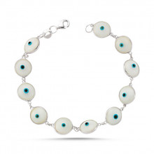 White Evil Eye Wholesale Glass Bead Silver Bracelet