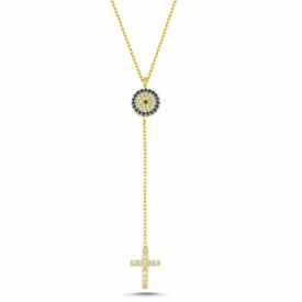 Cross Evil Eye Design Necklace Wholesale Sterling Silver 925