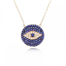 CZ Blue Evil Eye Turkish Necklace Wholesale Silver 925