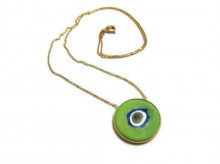 Green Evil Eye Wholesale Turkish Sterling Silver Round Necklace Pendant