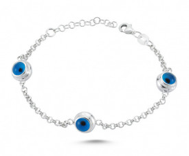 Women Blue Evil Eye Beads Bracelet Wholesale Turkish Sterling 925 Silver