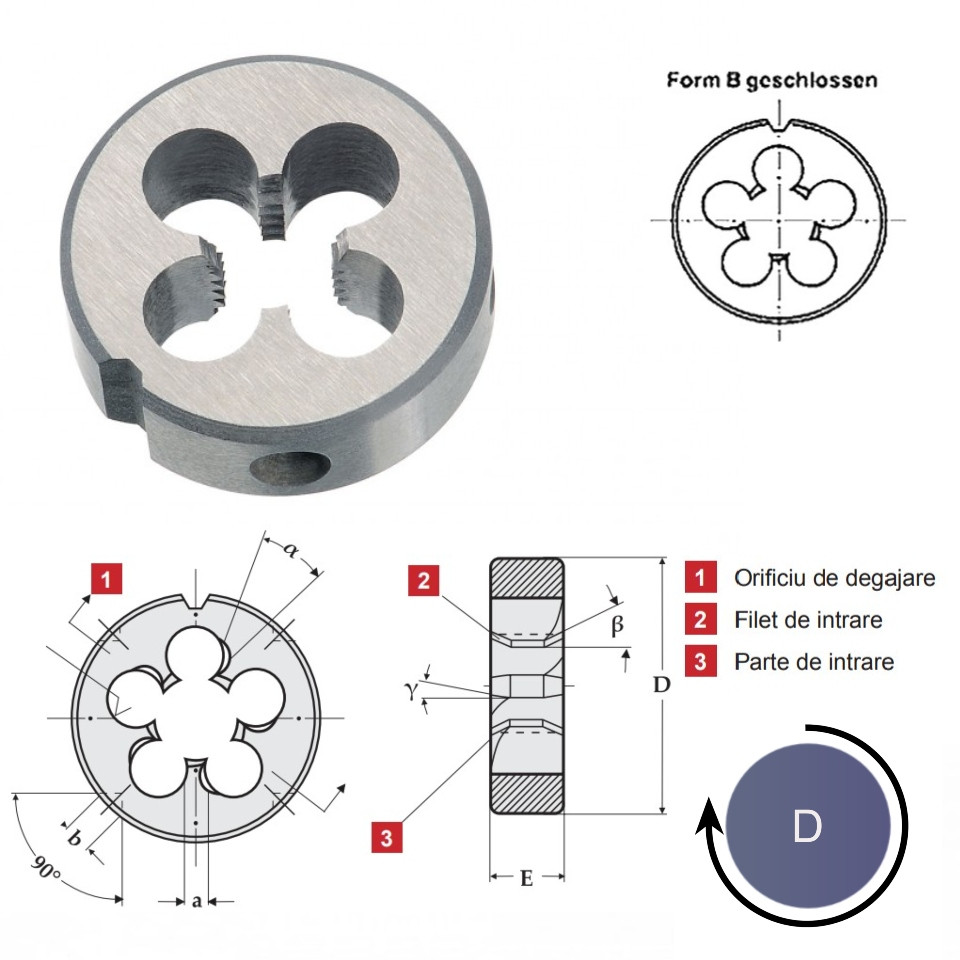 Filiera forma B, filet pentru tevi de gaz (BSP) HSS-E, ISO DIN 228 (DIN ...