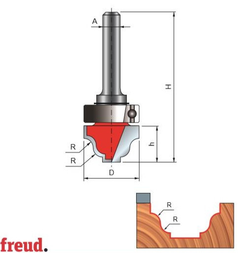 Freza cilindro frontala profilata sinusoidal, cu tesire sus, cu rulment copier superior, placata CMS, Z2, cu coada - 39- - FREUD Italia