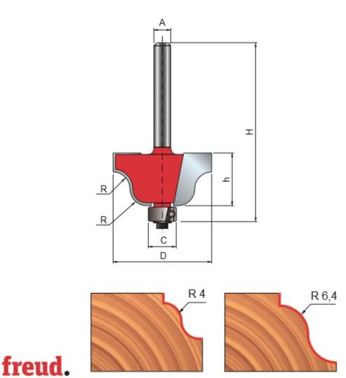 Freza profilata sinusoidal, cu tesire sus, cu rulment copier inferior, placata CMS, Z2, cu coada - 38- - FREUD Italia