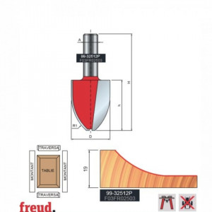 Freza pentru tablii, profil vertical convex, placata CMS Z2, cu coada si rulment copier inferior - 99-32512P