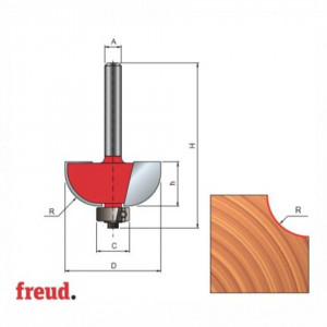 Freza cu coada, profilata convex 1/2C, placata CMS, cu rulment copier inferior - 30-