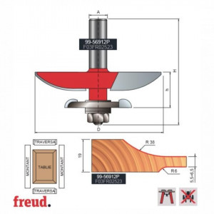 Freza pentru tablii, profil convex, ptr frezare ambele parti, placata CMS Z2, cu coada si rulment copier inferior - 99-56912P