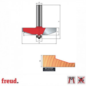 Freza pentru tablii, profil drept, placata CMS Z2, cu coada si rulment copier inferior - 99-22312P