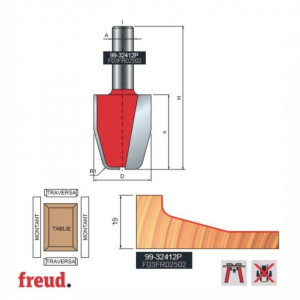 Freza pentru tablii, profil vertical drept cu colturi rotunjite, placata CMS Z2, cu coada si rulment copier inferior - 99-32412P