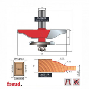 Freza pentru tablii, profil sinusoidal, pentru frezare ambele parti, placata CMS Z2, cu coada si rulment copier inferior - 99-57112P