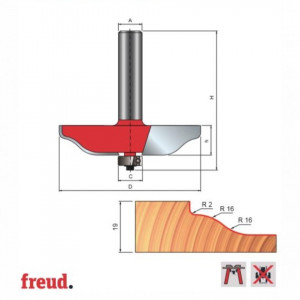 Freza pentru tablii, profil sinusoidal, placata CMS Z2, cu coada si rulment copier inferior - 99-22112P