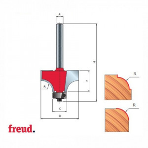 Freza profilata 1/4 concav placata CMS Z-2 cu coada si rulment copier inferior - 34-