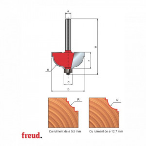 Freza cu coada, profilata convex 1/2C cu tesire, placata CMS, cu rulment copier inferior - 30-