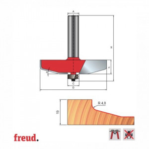 Freza pentru tablii, profil drept cu unghiuri rotunjite, placata CMS Z2, cu coada si rulment copier inferior - 99-22412P
