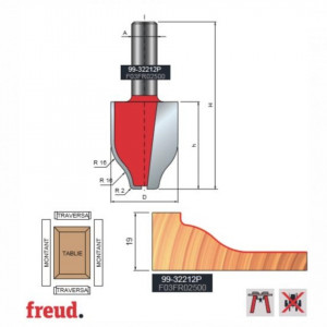Freza pentru tablii, profil sinusoidal vertical, placata CMS Z2, cu coada si rulment copier inferior - 99-32212P