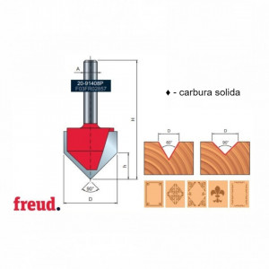 Freza profilata in V pentru gravura, placata CMS, cu coada, Z1, Z2, Z3 - 20-
