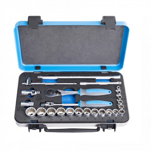 Set capete chei tubulare si accesorii 3/8" in cutie metalica - 239A12P24