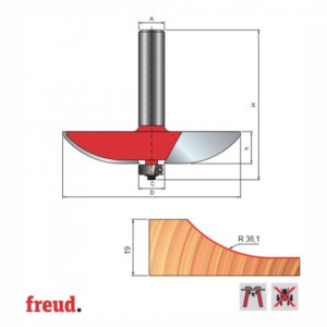 Freza pentru tablii, profil convex, placata CMS Z2, cu coada si rulment copier inferior - 99-22512P
