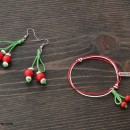 Martenitsa bracelet and earrings set Cherries