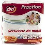 Servetele Masa OTI Practico, 1 Strat, 25x25 cm, 100 Bucati/Set, Culoare Alba