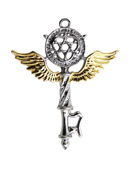 Pandantiv cu lantisor Cabala Mistica - Cheia lui Solomon, placat cu argint, talisman pentru protectia sufletului si a mintii, 5.5 cm