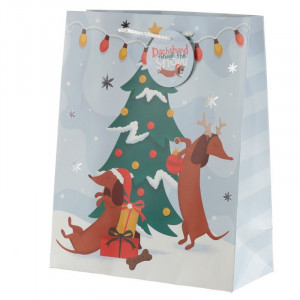 Punga cadou Craciun cu catel Dachshund Through The Snow - mare