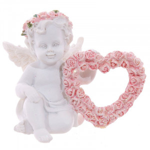 Statueta Ingeras cu Inima de Trandafiri 6 cm