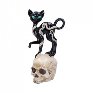 Statueta pisica pe craniu Feline Fate 35 cm