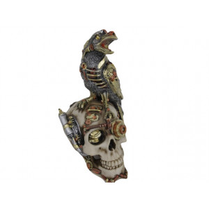 Statueta steampunk Corb pe craniu 21cm