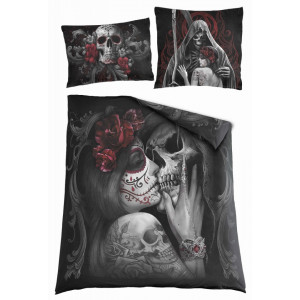 Set lenjerie de pat gotica din bumbac Skull Roses 200x200 cm