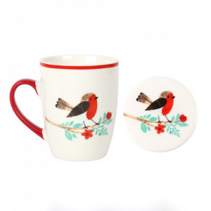 Cana si coaster din ceramica Winter Robin