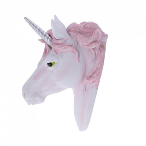 Placheta decorativa pentru perete cap de unicorn Splendoare roz 18.7 cm