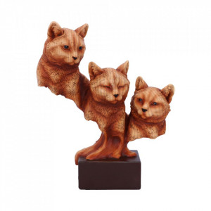 Statueta bust pisici finisaj lemn Feline Trio 23.5 cm