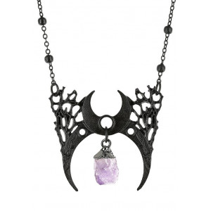 Pandantiv gotic cu cristal violet Luna din Crengi - negru