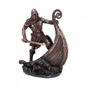 Statueta luptator viking cu corabie Halvor 24cm
