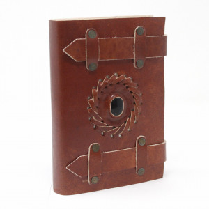 Agenda / Jurnal cu coperti piele si inchizatoare cu cureluse si piatra semipretioasa Onyx(15x10 cm)