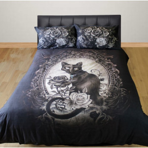 Set lenjerie de pat gotica din bumbac, pisica neagra, Alchemy - Paracelsus 200x200 cm