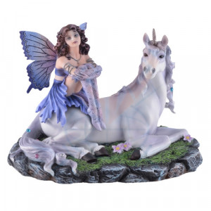 Statueta zana si unicorn Blue Star 19cm