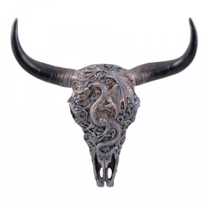 Decoratiune pentru perete Craniu de bivol cu dragon 30cm