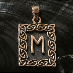 Pandantiv talisman din bronz cu runa Ehwaz