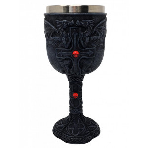 Pocal dragoni pe cruce Obsidian 18 cm
